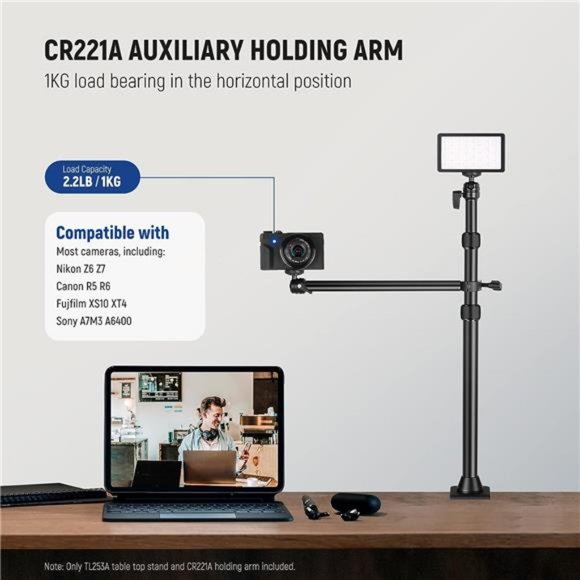 Tabletop Camera Mount Stand with Flexible Arm, Overhead Height Adjustable Stand - Picture 2 of 6